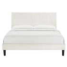 Modway Yasmine Channel Tufted Performance Velvet Full Platform Bed with Tapered Black Wood Legs - White-Tapered Black Wood Legs