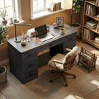 HOMCOM 55" Farmhouse Executive Desk with Drawers - Black Wood Grain-Black wood grain finish with shaker-style elements and black accents adds modern farmhouse charm