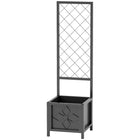 Outsunny Galvanized Metal Planter Box with 55" H Trellis - 16" L x 16" W - Black-Galvanized steel frame resists rust and deformation for durability 