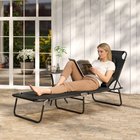 Outsunny Adjustable Outdoor Lounge Chair with Face Hole and Pillow - Black-Face hole allows you to face down comfortably while sunbathing