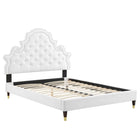 Modway Gwyneth Tufted Performance Velvet Full Platform Bed with Wood Legs and Gold Sleeves - White-Full Platform Bed