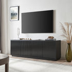 Hudson&Canal Hanson TV Stand for TV's up to 75" - Black Grain-Constructed of sturdy MDF and PVC materials in a handcrafted black grain finish