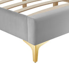 Modway Sutton Performance Velvet Twin Bed Frame - Light Grey-Gold Metal Legs With Non-Marking Caps