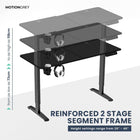MotionGrey Ergo2 Adjustable Electric Standing Desk with Memory Settings - 55" x 24" - Black Top - Black Frame-Supports Up to 80 kg - The Motion standing frame is reinforced with thickened steel tubing and strengthened base plates, providing a sturdy and durable platform even at the highest height setting