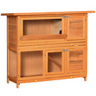 PawHut 2-Tier Elevated Wooden Rabbit Hutch with Sliding-Out Tray-2 Tier design with unit hutch and run, ideal for rabbits, bunnies, and other small animals 