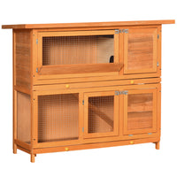 PawHut 2-Tier Elevated Wooden Rabbit Hutch with Sliding-Out Tray-2 Tier design with unit hutch and run, ideal for rabbits, bunnies, and other small animals 