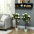 Outsunny 3' Artificial Rose Tree - White - 2 Pack-Artificial rose plant features realistic petals and leaves for an elegant look 