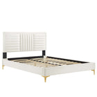 Modway Sofia Channel Tufted Performance Velvet Queen Platform Bed with  Gold Metal Legs - White-Queen Platform Bed