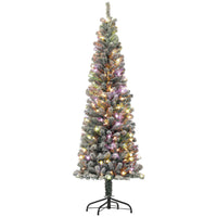 HOMCOM 6' Snow-Flocked Pencil Artificial Christmas Tree with Remote - Green-Warm white and multicoloured LED lights enhance festive ambiance 