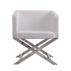 Manhattan Comfort Hollywood 25.6" Contemporary Faux Leather Upholstered Accent Chair - White and Polished Chrome - 2 Pack-Tight Back with High Density Foam Filled Padding