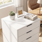 HOMCOM 6 Drawer Vertical Filing Cabinet with Lockable Wheels - White-A sleek clean line design and recessed handles create a modern, minimalist look 