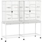 PawHut 64" Extra Large Rolling Metal Bird Cage with Detachable Rolling Stand and Storage Shelf - White-Solid metal frame, steel wire, and robust plastic construction 