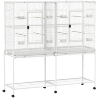 PawHut 64" Extra Large Rolling Metal Bird Cage with Detachable Rolling Stand and Storage Shelf - White-Solid metal frame, steel wire, and robust plastic construction 
