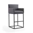 Manhattan Comfort Ambassador 21" Mid-Century Modern Faux Leather Upholstered Bar Stool - Grey and Black - 3 Pack-Tight Back Chair Design with Comfort Armrest