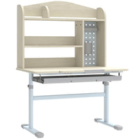 Qaba Kids Desk, Height Adjustable Study Table with Tilted Desktop, Storage - Natural-Height adjustable from 19.9" -28.5" H (50.5-72.5 cm) for posture and comfort
