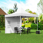 Outsunny 10 ft W x 10 ft L Heavy Duty Pop Up Canopy Tent - UPF50+ - White-Hook-and-loop sidewall with storage pockets and trash bag holders for convenience