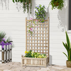 Outsunny Raised Garden Bed with Trellis for Climbing Vines - Natural Wood-Leakage holes are convenient for drainage
