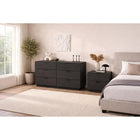 Manhattan Comfort Chrystie Contemporary Modern 2-Piece Dresser and Nightstand Set - Black-Includes 2 spacious full-extension drawers in the nightstand and 6 full-extension drawers in the dresser for organized, easy-access storage