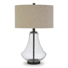 Hudson&Canal Lagos 23" Tall Table Lamp with Fabric Shade - Seeded Glass/Blackened Bronze/Flax-Coastal design for your living room, workspace, or bed side table