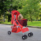PawHut 4-Wheel One-Click Folding Pet Stroller with Brakes, Cup Holder and Travel Carrier - Red-Removable cushion for various needs 