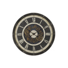 Monarch Specialties Clocks 30" Round Oversized Wall Clock - Brown -Trendy and stylish 30" round wall clock in a rich, dark brown finish with an open, moving gear mechanism in bronze metal for a touch of industrial design