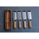 Minimal Graters with Wooden Handle - Set of 4 with Base-Materials: food grade stainless steel and natural solid acacia wood