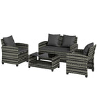 Outsunny 4-Piece Patio Conversation Set with Cushions - Dark Grey-Small patio set includes a loveseat, two chairs and a coffee table for flexible layouts
