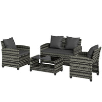 Outsunny 4-Piece Patio Conversation Set with Cushions - Dark Grey-Small patio set includes a loveseat, two chairs and a coffee table for flexible layouts