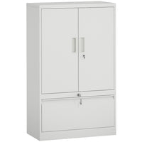 HOMCOM Metal Storage Cabinet with Locks - White-Customize your storage with 25-level adjustable shelf for various item heights