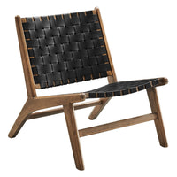 Modway Saoirse Leather Wood Accent Lounge Chair - Walnut Black-Woven Leather