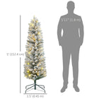 HOMCOM 5' Snow-Flocked Artificial Pencil Christmas Tree with Lights - Green-Pencil shape fits snugly in small spaces or entryways 