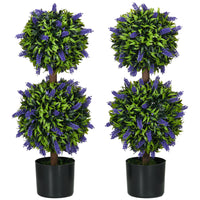 HOMCOM 2.3' Potted Artificial Plant Ball Tree with Lavender Flowers - Green - 2 Pack-Set of two decorative artificial plants, suitable for indoors and outdoors 