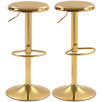 HOMCOM Adjustable Steel Breakfast Bar Stools - Gold - 2 Pack-Set of 2 bar stools with a striking gold finish for an elevated decor look
