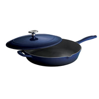 Tramontina 12" Enameled Cast Iron Skillet with Lid - Large Frying Pan - Gradated Cobalt-Cast iron construction provides superior heat retention and distribution