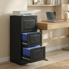 HOMCOM 3 Drawer Vertical Filing Cabinet with Lock - Black-Three spacious drawers provide ample room for organised storage 