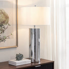 Hudson&Canal York 29.5" Tall Table Lamp with Fabric Shade - Polished Nickel/White-Handcrafted polished nickel finish is applied to the candlestick metal base