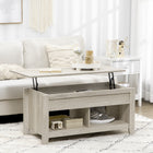 HOMCOM Lift Top Coffee Table with Hidden Storage and Open Shelves - Oak-Bottom open shelves offer extra storage and display space