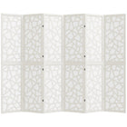 HOMCOM 6 Panel Geometric Pattern Freestanding Room Divider for Bedroom - White-Features a modern geometric pattern, serving as both a functional and artistic piece 
