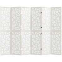 HOMCOM 6 Panel Geometric Pattern Freestanding Room Divider for Bedroom - White-Features a modern geometric pattern, serving as both a functional and artistic piece 
