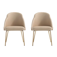 Manhattan Comfort Gracie 24.2" Modern Leatherette Upholstered Dining Chair - Tan and Gold - Set of 2-Modern Dining Chair for Dining Room and Task Use. Set of 2