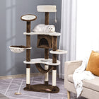 PawHut 60" Multi-Level Plush Cat Tree - Brown-Multi-level design offers a great playhouse for your cats to freely jump around 