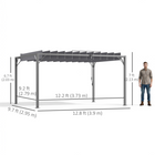Outsunny 12.8 ft W x 9.7 ft L Outdoor Louvered Pergola with Retractable Roof - Grey-Gazebo includes ground stakes and expansion screws for reliable stability
