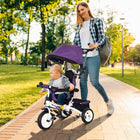 Qaba 6-in-1 Toddler Tricycle Stroller with Basket and Canopy - Purple-Backrest: 7.9" W x 12.6" H (20W x 32H cm) 
