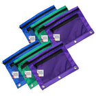 Charles Leonard Pencil Pouch - 2 Pocket with Mesh Front - 3 Assorted Colours - 6 Pack-Two pocket pencil pouch, front pocket has a mesh front for easy viewing
