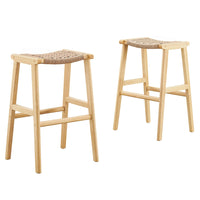 Modway Saoirse Woven Rope Wood Bar Stool - Natural Natural - Set of 2-Woven Rope