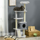 PawHut 57.5" Cat Tree with Scratching Posts, Bed and House - Grey-Small house and bed provide snug places to relax and nap 