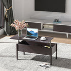 HOMCOM 39" Modern Lift Top Coffee Table with Hidden Storage Compartment - Coffee-Spacious rising tabletop creates a comfortable working area