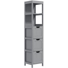 Kleankin Narrow Freestanding Bathroom Linen Tower Cabinet - Grey-Compact and tall cabinet fits perfectly in narrow spaces    