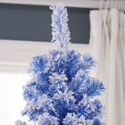 HOMCOM 7.5' Snow-Flocked Pencil Artifical Christmas Tree - Blue-Detachable, foldable base for easy storage 