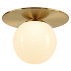 Hudson&Canal Amma 12" Wide Flush Mount with Glass Shade - Brushed Brass/White-Paired with a white drum glass shade